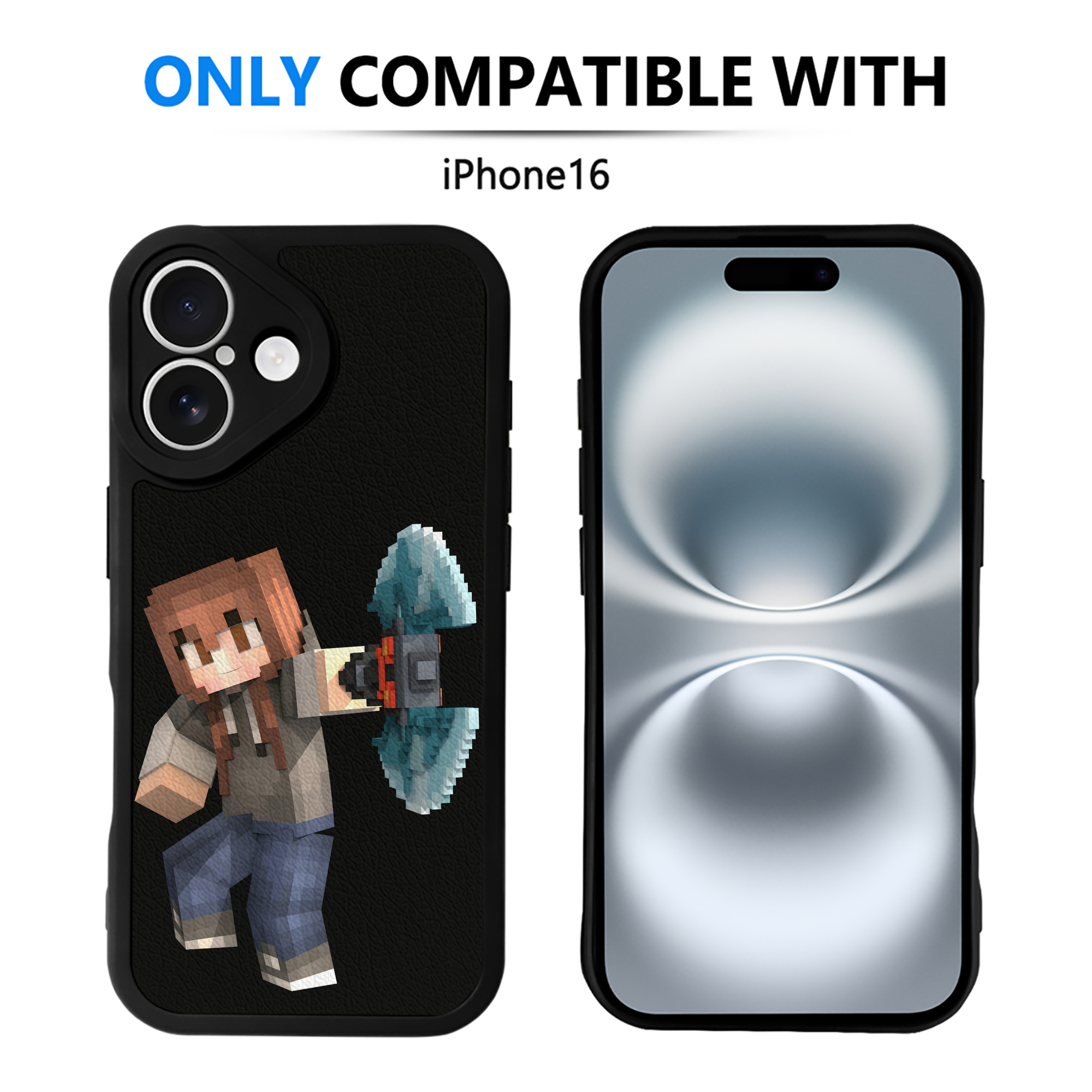 （画像用） マインクラフト ブロックの世界 Minecraft MC Block world 【iPhone 16シリーズ対応】シリコンスマホケース（レザー調） 材質：シリコン